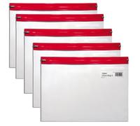 Snopake Zippa Bag 'S' - Cartera para documentos (A5, cierre con cremallera, 5 unidades), color transparente y rojo