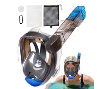 Snorkel de cara completa: soporte de claridad subacuática, vista panorámica de 180 grados, escudo protector grande de 29 cm, estuche de accesorios de silicona Máscara de buceo | para adultos, natación