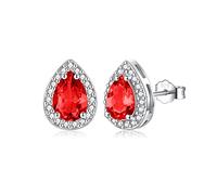 SNORSO Pendientes de plata para mujer y niña con circonitas cúbicas, cuadrados, rectangulares, corazones, gotas de agua/redondos, pendientes coloridos de piedra natal, regalo de cumpleaños y boda