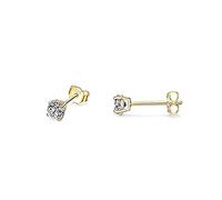 SNORSO - Pendientes para mujer de plata con circonia cúbica, cristales de Swarovski Elements redondos para mujer niña, color plata, oro amarillo y oro rosa, diámetro 3 mm/4 mm/5 mm
