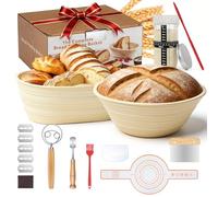 Snorthy 19 Piezas Kit Completo de Panadero Cesta de Fermentación para Pan 25cm y 23cm, Bote Fermentacion, Batidor Masa, Cuchilla para Pan Cesta para Pan de Masa Madre para Principiantes Experimentados
