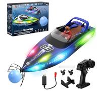 Snorthy Barco Teledirigido Barco RC con Bola Flotante y luz LED 15 KM/H Barcos de Control Remoto 2,4 GHz Barcos De Carreras Rápido para Niños Juguete de Piscina Embarcación Eléctrico para Mares Lagos