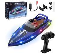 Snorthy Barco Teledirigido Barco RC con luz LED 15 KM/H Control Remoto 2,4 GHz Bote De Carreras Rápido para Niños Juguete de Piscina Bote Eléctrico para Mares Piscinas Lagos (Azul)