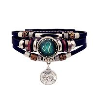 Snorvixre 12 constelaciones cadenas de mano multicapa signo del zodiaco pulsera de piel sintética unisex accesorio para el uso diario Signos del zodiaco que brillan en la oscuridad Bisutería, talla
