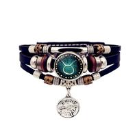 Snorvixre 12 constelaciones cadenas de mano multicapa signo del zodiaco pulsera de piel sintética unisex accesorio para el uso diario Signos del zodiaco que brillan en la oscuridad Bisutería, talla