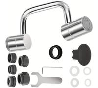 Snorvixre Alargador de grifo giratorio de 1080°, brazo flexible, lavabo de baño de metal, boquilla de ahorro de agua, extensión de grifo de acero inoxidable