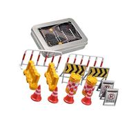 Snorvixre Modelo de barrera de seguridad en miniatura con conos de cierre, señales, bloqueos de carreteras, figura escala 1: 64 para simulación, micropaisajes, barreras de carreteras, modelo apoyos