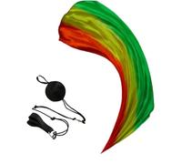 Snorvixre Pañuelo de seda con bola de poi, 1 velo de seda + 1 cadena de serpentinas para danza del vientre, manta, actuaciones en escenarios, accesorios, serpentinas, manta, Verde, amarillo y rojo