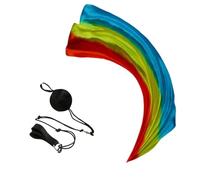 Snorvixre Pañuelo de seda con bola de poi, 1 velo de seda + 1 cadena de serpentinas para danza del vientre, manta, actuaciones en escenarios, accesorios, serpentinas, manta, azul, amarillo y rojo, Rod