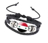 Snorvixre Pulsera negra hecha a mano con diseños de banderas sirias, perfecta para aquellos que están entusiasmados con la joyería con identidad cultural de Oriente Medio, talla única, como se