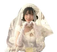 Snorvixre Velo de novia de una sola capa de tela transparente para Halloween, ceremonia de boda, evento formal, velo de novia, encaje, 140 cm., Talla única