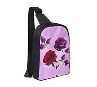 Snow-Capped Mountains - Bolsa de pecho con doble bolsillo, perfecta para conciertos, deportes, viajes, ciclismo y senderismo, mochila cruzada, Rosas rojas y moradas, Talla única