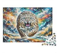 Snow Leopard Adult Jigsaw Puzzles Snow Leopard in Colorful Stream for The Whole Family Women, Gifts for Men 70x50cm/1000pcs