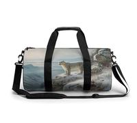 Snow Leopard on A Mountain Ledge - Bolsa de viaje para gimnasio para mujeres y hombres, bolsa de lona cilíndrica con correa para el hombro