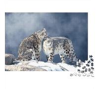Snow Leopard Pair-Wild Animal Interaction Adult Jigsaw Games Two Snow Leopards on Snow Challenging & Brainteasing for Decompression 70x50cm/1000pcs