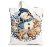 Snow Man - Bolsas de lona reutilizables con escena de invierno, bonitas correas de hombro decorativas, ligeras, lavables, para gimnasio, viajes, playa, picnic, 13 x 15 pulgadas