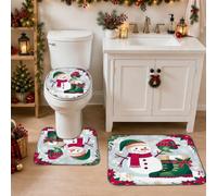 Snow Man - Juego de 3 alfombras de baño de Navidad | Botas de invierno, alfombrilla de baño, flor de pascua, decoración de temporada, accesorio de baño, ilustración elegante
