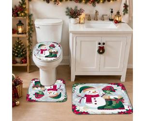 Snow Man - Juego de 3 alfombras de baño de Navidad | Botas de invierno, alfombrilla de baño, flor de pascua, decoración de temporada, accesorio de baño, ilustración elegante