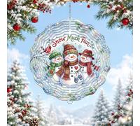 Snow Man Snow Much Fun - Molinillo de viento navideño con cita de muñeco de | Cardinal Bird, molinillo de viento de metal 3D, bufandas a cuadros, fantástico, amantes de la nieve, decoración de porche