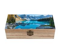Snow Mountain and Moraine Lake National Park - Caja de recuerdos de madera rectangular retro para decoración del hogar