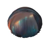 Snow Mountain Aurora - Gorro de ducha de doble capa para mujer, impermeable y duradero, protege el cabello durante el baño, belleza