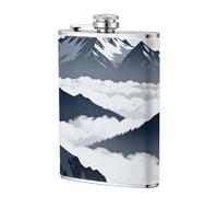Snow Mountain Peak - Petaca de cuero de 8 onzas, petaca de whisky de acero inoxidable para bebidas, juego de licor de bolsillo para hombres, boda, padrino de boda