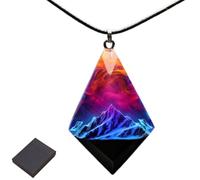 Snow Mountain Resin Necklace,Nature Inspired Wood Epoxy Pendant with Walnut Base,Unisex Gift for Men & Women (Orange)