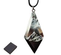 Snow Mountain Resin Necklace,Nature Inspired Wood Epoxy Pendant with Walnut Base,Unisex Gift for Men & Women (White)