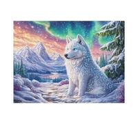 Snow Mountain White Lobo Puzzles 500 Piezas Obra De Arte Decorativa Rompecabezas Familiar para Adultos DIY Creativo Aliviar Estrés Portátil 500 PCS