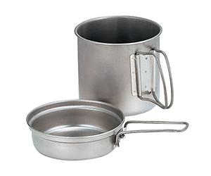 Snow Peak Trek - Juego de Cocina de Titanio Ultraligero apilable con Olla y Tapa Convertible en sartén, Asas Plegables con Bolsa de Transporte de Malla, Adecuado para Acampar y al Aire Libre