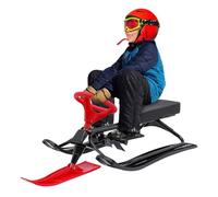 Snow Racer Sled 114 × 50 × 38 cm con frenos de pie dobles y manillar flexible y pedales antideslizantes - Trineo robusto para niños de 3 a 15 años y adultos de hasta 100 kg (rojo)