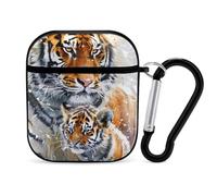 Snow Tiger Mama And Little Funny Funda compatible con AirPods 1 y 2 auriculares, funda rígida protectora con llavero