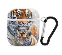 Snow Tiger Mama And Little Funny Funda compatible con AirPods 1 y 2 auriculares, funda rígida protectora con llavero