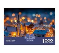 Snow Town with Warm Lights 1000 Pcs Ökopapier Puzzle Winter Village Lebendige Bilder Kreatives Spiel Puzzles Als Geburtstagsgeschenke 52x38cm/1000pcs