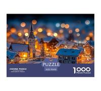 Snow Town with Warm Lights 1000 Pcs Stabiler Karton Puzzle Winter Village Stressabbau Familienspiel Puzzles Als Geburtstagsgeschenke 70x50cm/1000pcs