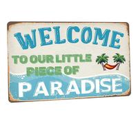 SNOWANG Decor 12'' x 8'' Funny Vintage Tin Signs Retro Metal Signs For Home Wall Backyard Cafes Bar Man Cave - Welcome To Our Little Piece Of Para