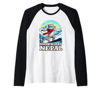 Snowboard Snow Leopard Adventure en Nepal Camiseta Manga Raglan