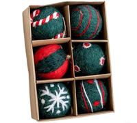Snowchecking 6 o 36 bolas de fieltro de lana, adornos de Navidad, juego de decoración de árbol de copo de nieve, con cuerda de cáñamo, bolas colgantes verdes para fiestas en casa (A)
