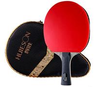 snowchecking 9 Star - Pala de tenis de mesa de fibra de carbono, ligera para raqueta de ping pong con goma para un juego agresivo, incluye funda protectora (mango largo)