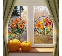 snowchecking Adhesivos estáticos de la ventana del PVC que simulan el vidriero tradicional con la flor y las imágenes del pájaro para aplicaciones de vidrio interior (B)