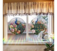 snowchecking Adhesivos estáticos de la ventana del PVC que simulan vidrieras tradicionales con imágenes de flores y pájaros para aplicaciones de vidrio en interiores (D)