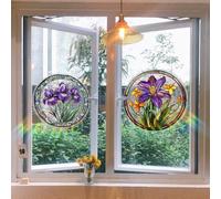 snowchecking Calcomanías estáticas de la ventana del PVC que simulan vidrieras tradicionales con imágenes de flores y pájaros para aplicaciones de vidrio de interior (C)