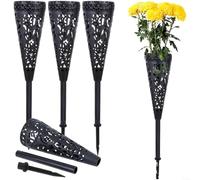 Snowchecking Cesta de flores de cono hueco de plástico negro, para tumbas de cementerio, jardín al aire libre con drenaje y picos de césped, para decoración floral (2 piezas)