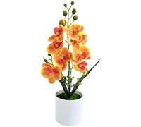 Snowchecking Orquídea artificial hecha a mano con pétalos de goma suave, maceta falsa de estilo nórdico de 33 cm, para decoración de sala de estar, oficina, fiesta, rosa (naranja-amarillo)