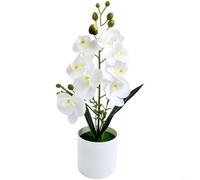 Snowchecking Orquídea artificial hecha a mano con pétalos de goma suave, maceta falsa de estilo nórdico de 33 cm, para decoración de sala de estar, oficina, fiesta, rosa (blanco)
