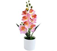 Snowchecking Orquídea artificial hecha a mano con pétalos de goma suave, maceta falsa de estilo nórdico de 33 cm, para decoración de sala de estar, oficina, fiesta, rosa (rosa)