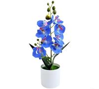 Snowchecking Orquídea artificial hecha a mano con pétalos de goma suave, maceta falsa de estilo nórdico de 33 cm, para decoración de sala de estar, oficina, fiesta, rosa (azul)