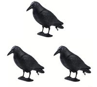 Snowchecking Paquete de 3 espantapájaros falsos realistas de cuervo, señuelo de cuervo de plástico resistente a la intemperie, para control de palomas, disuasorio de balcón de jardín, con estacas