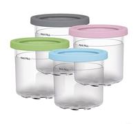 Snowchecking Vasos de helado compatibles con Ninja, para la serie NC300 y NC299AM, paquete de 4 pintas reutilizables con tapas, para Creami Deluxe, recipientes de postre de plástico (paquete de 4