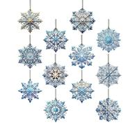 Snowflake Decor - 24 piezas azul colgante doble lateral, 2D Navidad Snowflake Decoration, Decorative Hanging-ornaments With Hook, For Classroom Winter Snow Wonderland Birthday Holiday Home Office